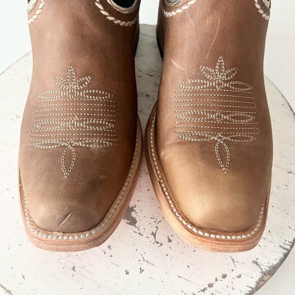 Lane RODEO HOUSTON Mens Cowboy Boots 9.5 Brown Leather Western Blunt Toe - Picture 7 of 14